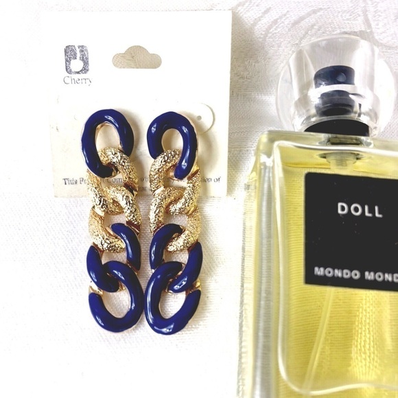 NAVY & GOLD LINK EARRINGS #109 - Picture 1 of 2